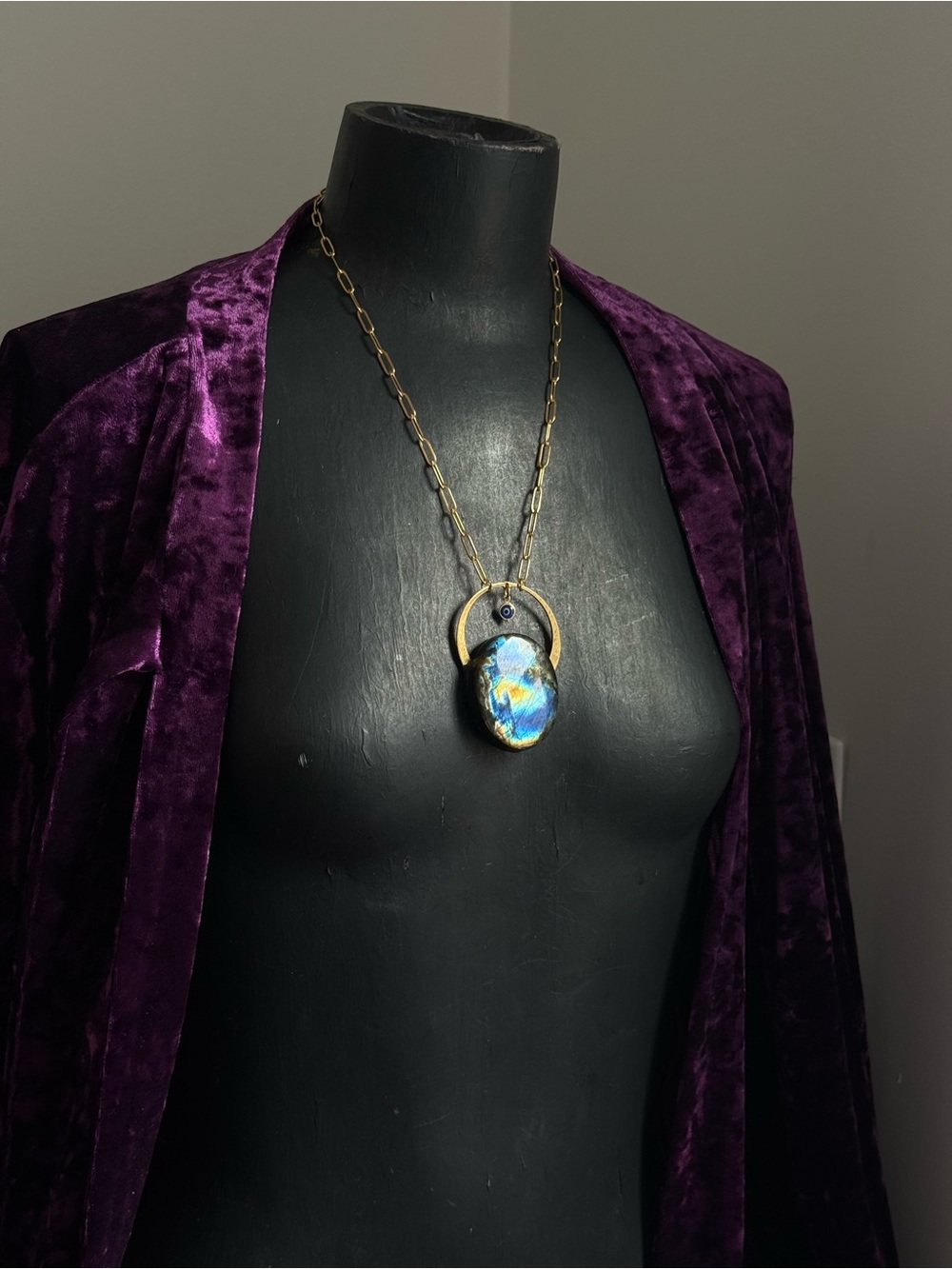 Labradorite evil eye necklace pendant statement jewelry witchy boho goth